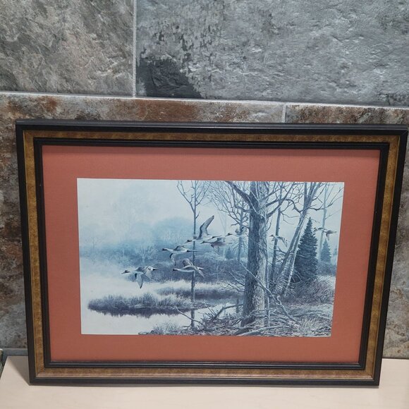 Vintage Framed Art Print Remington Wildlife Art Beecham Mallards in Flight - Picture 3 of 9